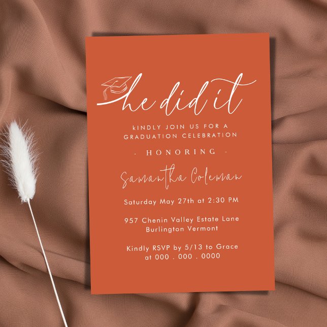 Minimalist He Did It | Modern Graduation Party Invitation (Creator Uploaded)