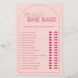 Minimalist he said she said bridal shower game