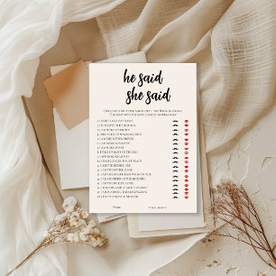 Minimalist He Said, She Said Bridal Shower Game Invitation
