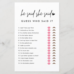 Minimalist He Said She Said Guess Who Said It Game