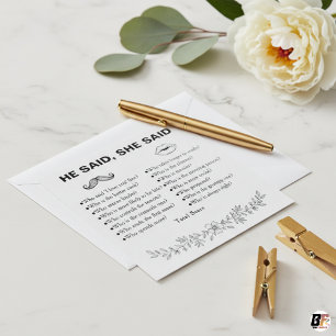 Minimalist He Said She Said Wedding Game Card