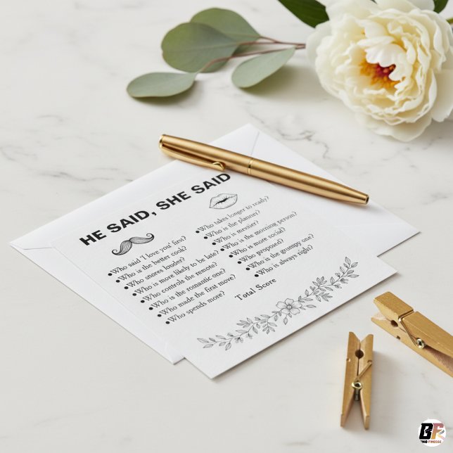 Minimalist He Said She Said Wedding Game Card (Creator Uploaded)
