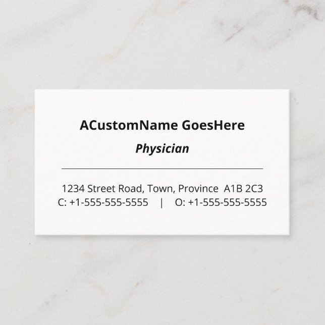 Minimalist Health Care Specialist Business Card (Front)
