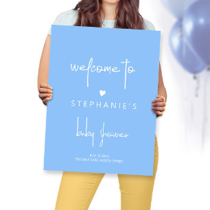 Minimalist Heart Baby Boy Shower Blue Welcome Poster
