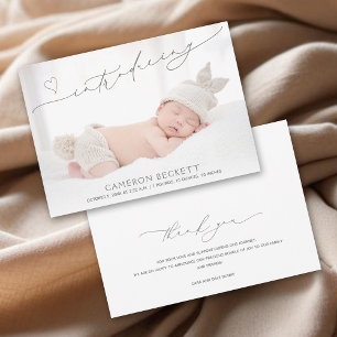 Minimalist Heart Baby Photo Birth Announcement