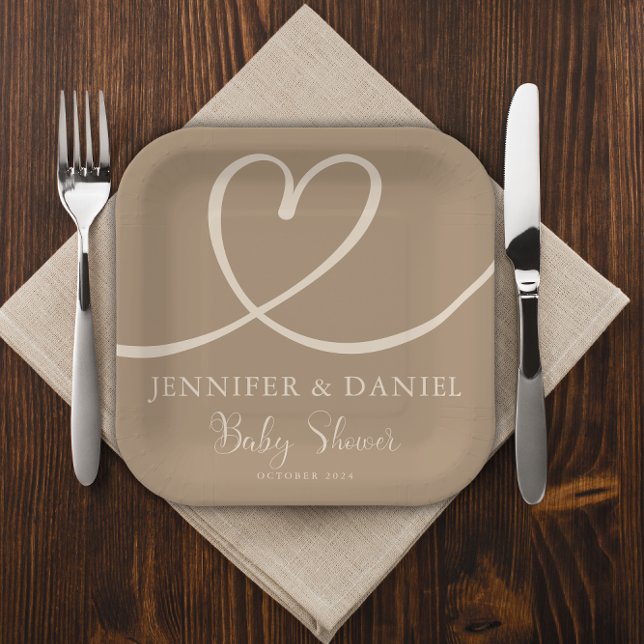 Minimalist Heart Baby Shower Elegant Modern Paper Plate (Creator Uploaded)