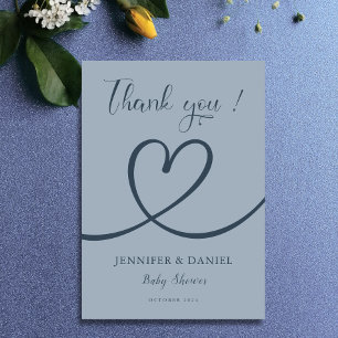 Minimalist Heart Blue Elegant Modern Baby Shower Thank You Card