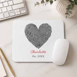 Minimalist Heart Fingerprint Personalised Name  Mouse Pad