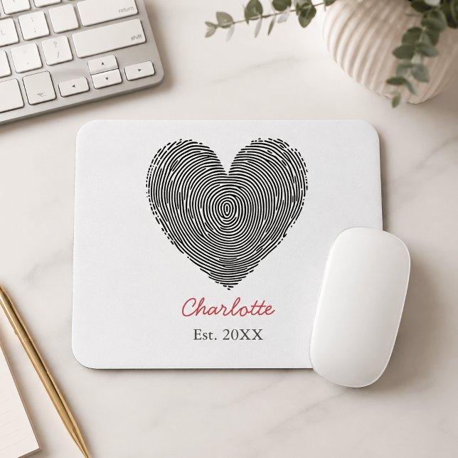 Minimalist Heart Fingerprint Personalised Name  Mouse Pad (Creator Uploaded)