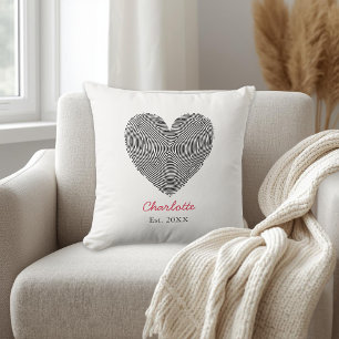 Minimalist Heart Fingerprint Personalized Name Cushion