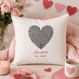 Minimalist Heart Fingerprint Personalized Name Cushion