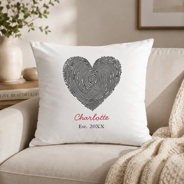 Minimalist Heart Fingerprint Personalized Name Cushion (Creator Uploaded)