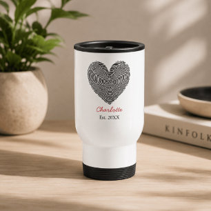Minimalist Heart Fingerprint Personalized Name Travel Mug