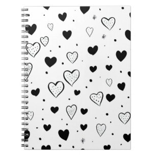 Minimalist Heart Notebook - Black and White Cute