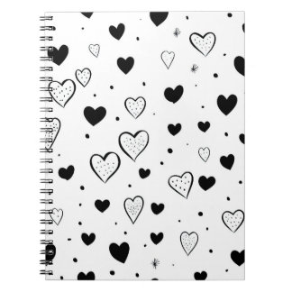 Minimalist Heart Notebook - Black and White Cute