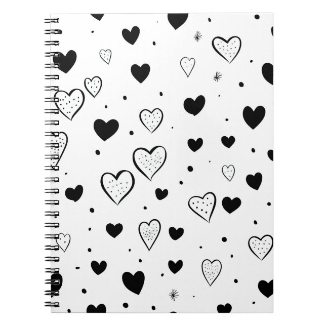 Minimalist Heart Notebook - Black and White Cute (Front)