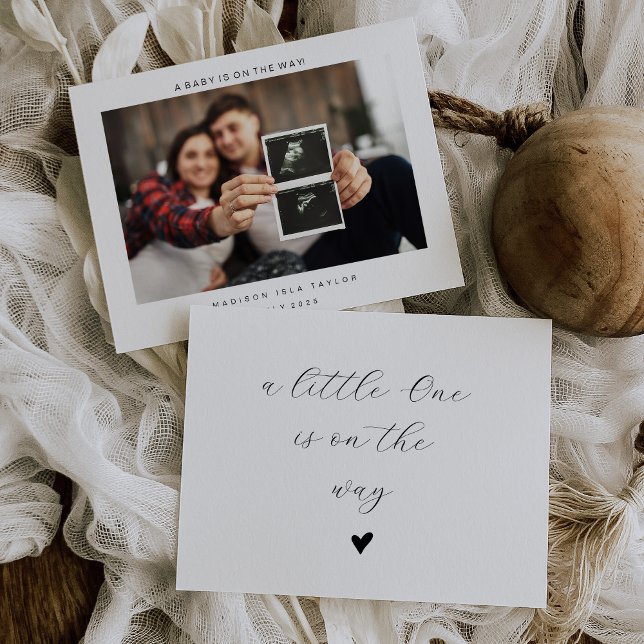 Minimalist Heart Photo Baby Announcement Card (Creator Uploaded)