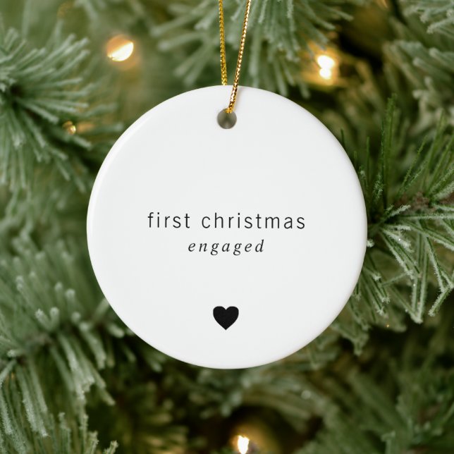 Minimalist Heart Photo First Christmas Engaged  Ceramic Tree Decoration (Tree)