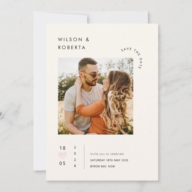 Minimalist heart photo Save the Date Invitation (Front)