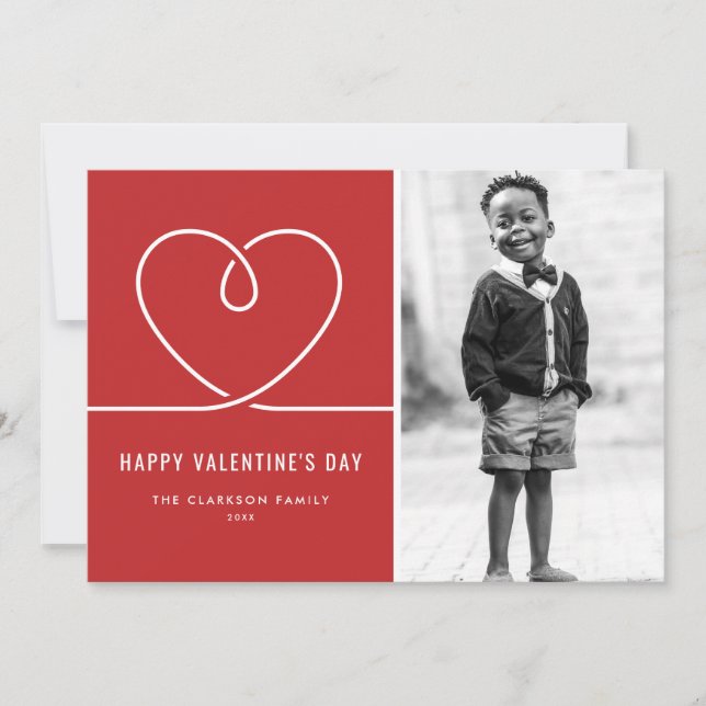 Minimalist Heart Red Happy Valentine's Day Photo Holiday Card (Front)