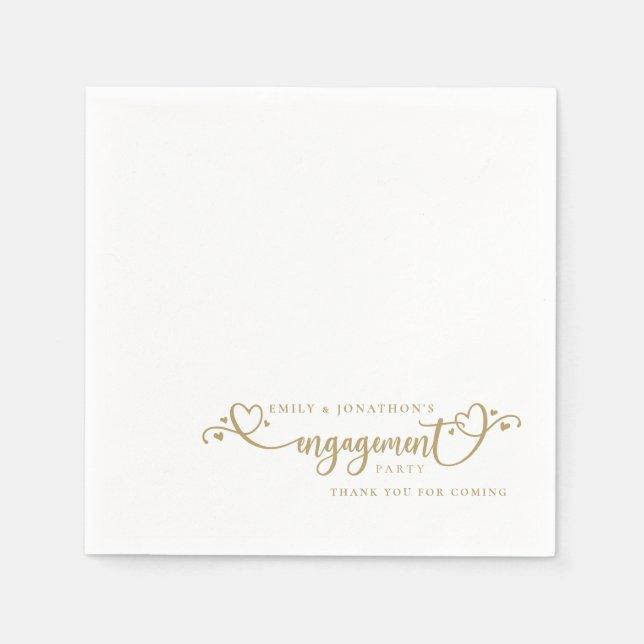 Minimalist Heart Script Names Engagement  Napkin (Front)