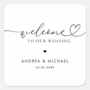 Minimalist Heart Script Romantic Wedding Welcome Square Sticker