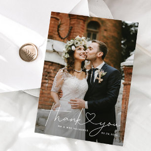 Minimalist Heart Script White Thank You Card