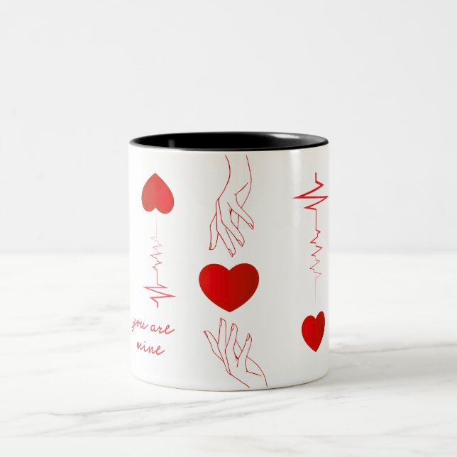 Minimalist Heartbeat and Hands Love Mug – Romantic (Center)