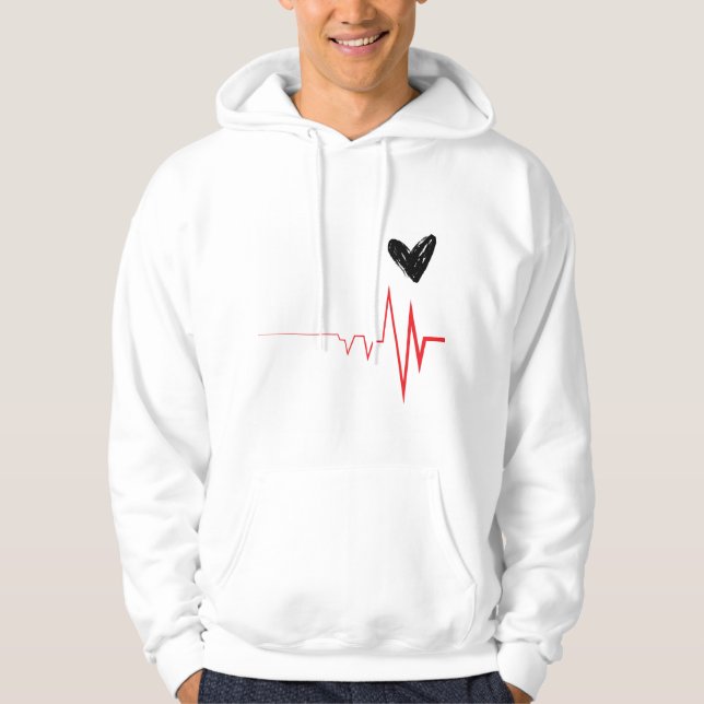 Minimalist Heartbeat & Heart Design Hoodie T-Shirt (Front)