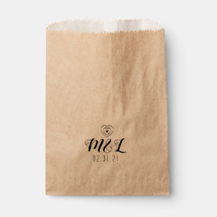 Minimalist Hearts Black Wedding Logo Favour Bags