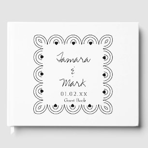Minimalist Hearts Border Frame Wedding Logo Guest Book