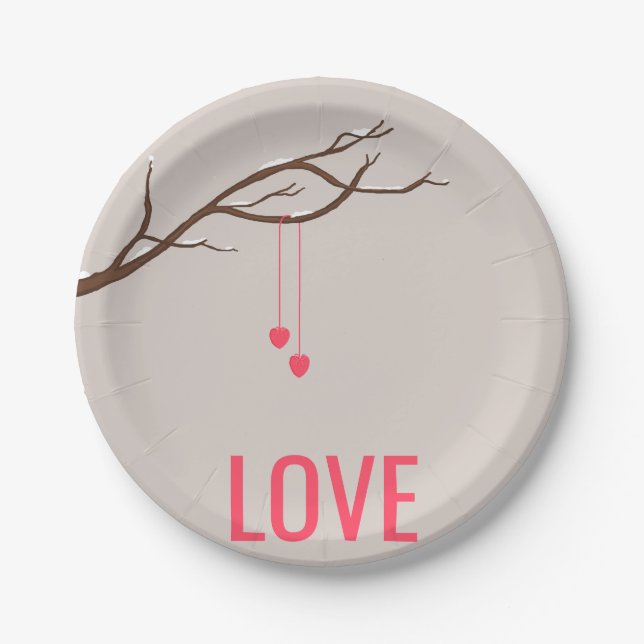 Minimalist Hearts in a Tree Valentine's design Paper Plate (Front)