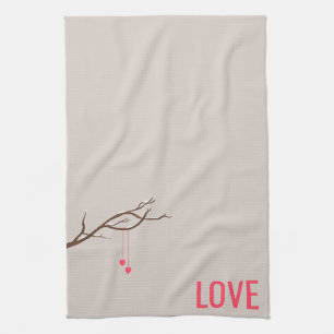 Minimalist Hearts in a Tree Valentine's design Tea Towel