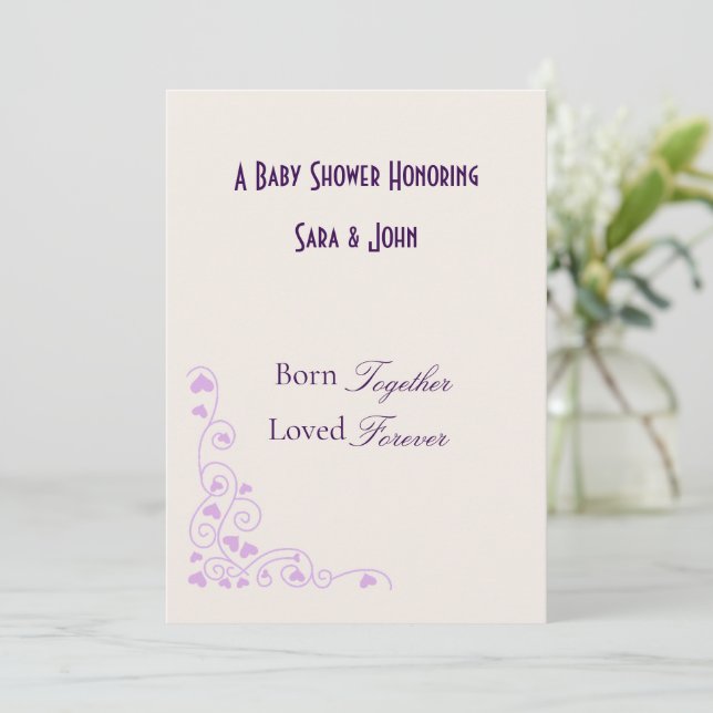 Minimalist Hearts Twin Love Baby Shower Invitation (Standing Front)