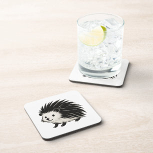 Minimalist Hedgehog – Black Ink Animal Design on Coaster