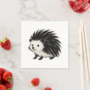 Minimalist Hedgehog – Black Ink Animal Design on Napkin