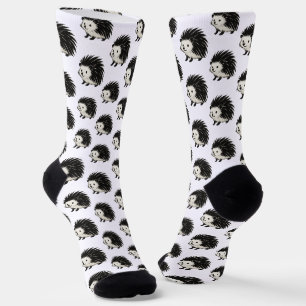 Minimalist Hedgehog – Black Ink Animal Design on Socks