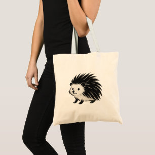 Minimalist Hedgehog – Black Ink Animal Design on Tote Bag