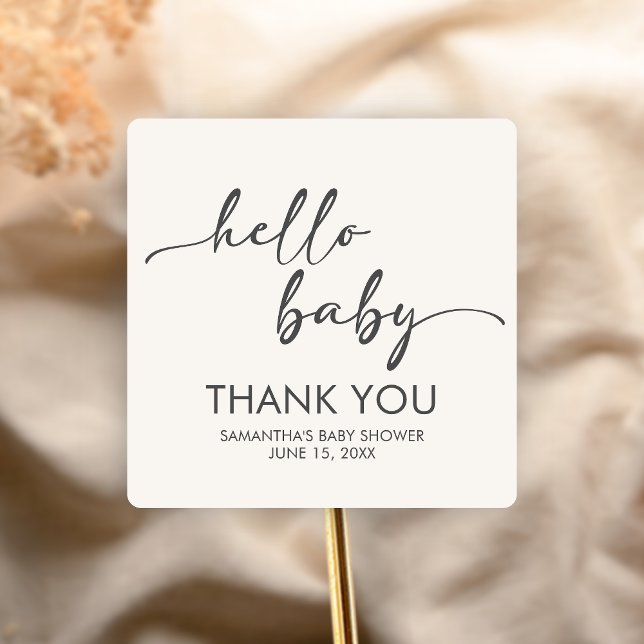 Minimalist Hello Baby Baby Shower Square Sticker (Hello Baby Baby Shower Sticker)