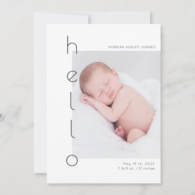 minimalist hello baby photo birth announcement (Front)