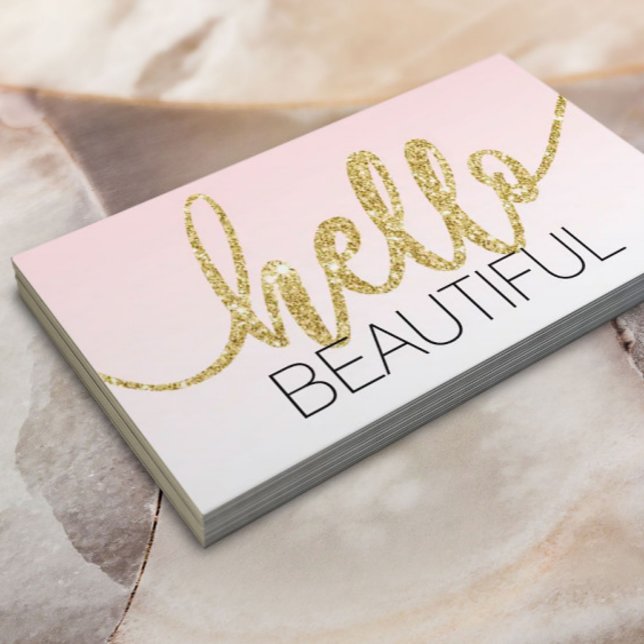 Minimalist Hello Beautiful Blush Pink Gold Script Business Card (Creator Uploaded)
