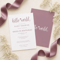 Minimalist Hello World Baby Shower Mauve