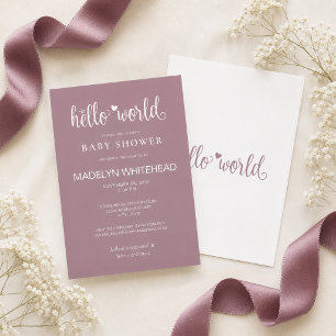 Minimalist Hello World Baby Shower Mauve Invitation