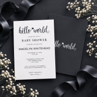 Minimalist Hello World Baby Shower Soft Black