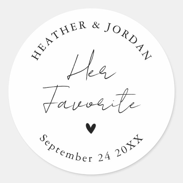 Minimalist Her Favourite Wedding Party Favours Classic Round Sticker (Front)