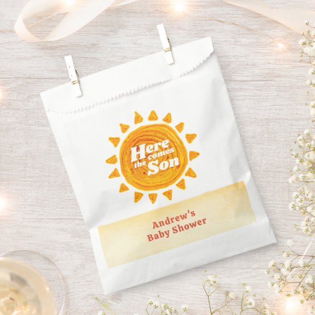 Minimalist Here Come The Son Boho Baby Shower  Favour Bags (Clipped)