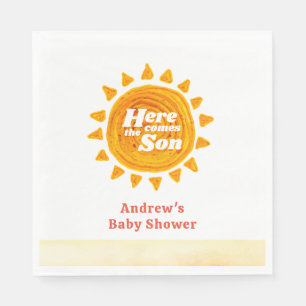 Minimalist Here Come The Son Boho Baby Shower Napkin