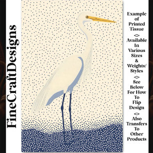 Minimalist Heron, Cream & Navy Dots, BW4 Decoupage Tissue Paper