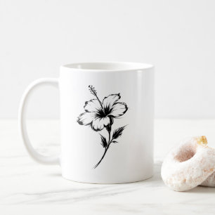 Minimalist Hibiscus Brushstroke Illustration on Coffee Mug