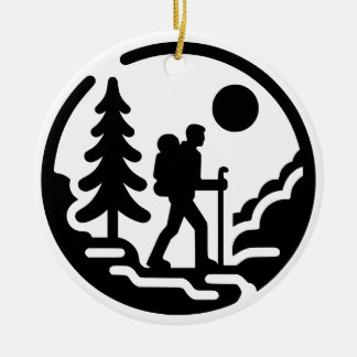 Minimalist Hiker Silhouette - Nature Landscape Ceramic Tree Decoration
